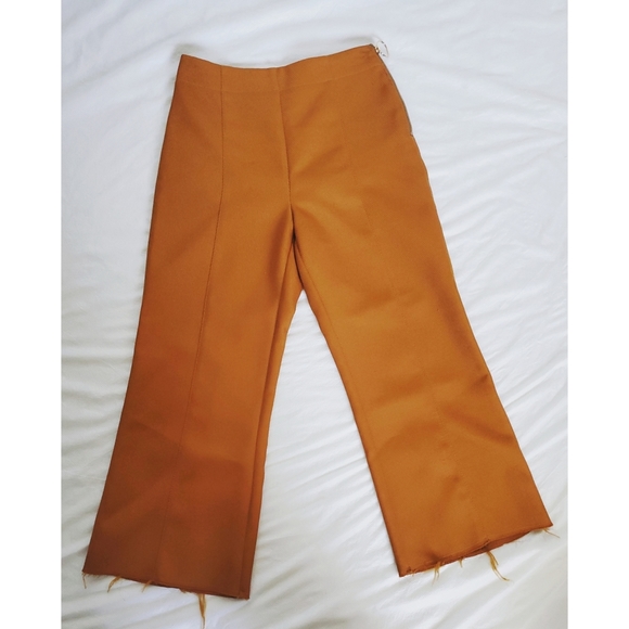 TOPSHOP Mustard Raw Edge Bonded Kick Flare Trousers - Picture 2 of 8